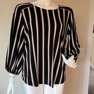 Black and Tan blouse with balloon sleeves by Adrianna Papell